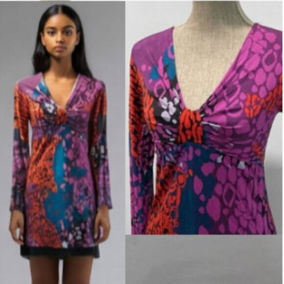 Hale Bob Fuschia Pink VNeck Dress - Picture 1 of 16